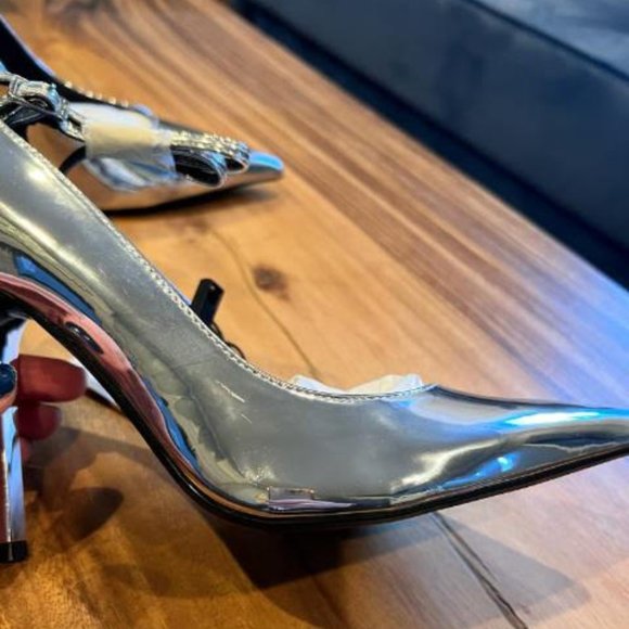 BLOGGER'S FAVE! Zara Metallic High Heels Silver NWT - Picture 12 of 13